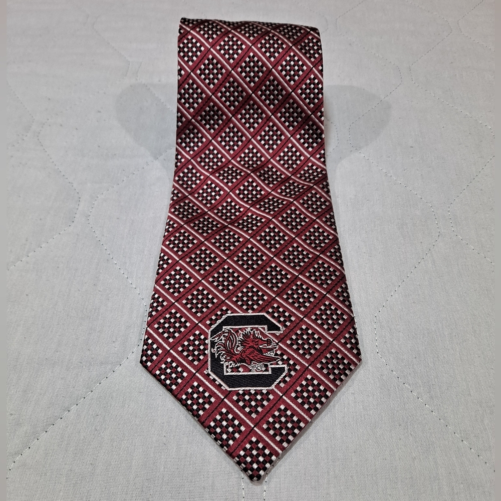 Gamecocks Eagles Wings 💯 Silk Men's Tie 3.75"x58" Red/Black/White Woven Squares